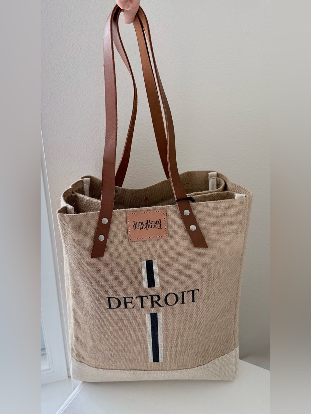 Apolis | James Beard Foundation Detroit | Burlap Leather Market Wine Tote | NWT